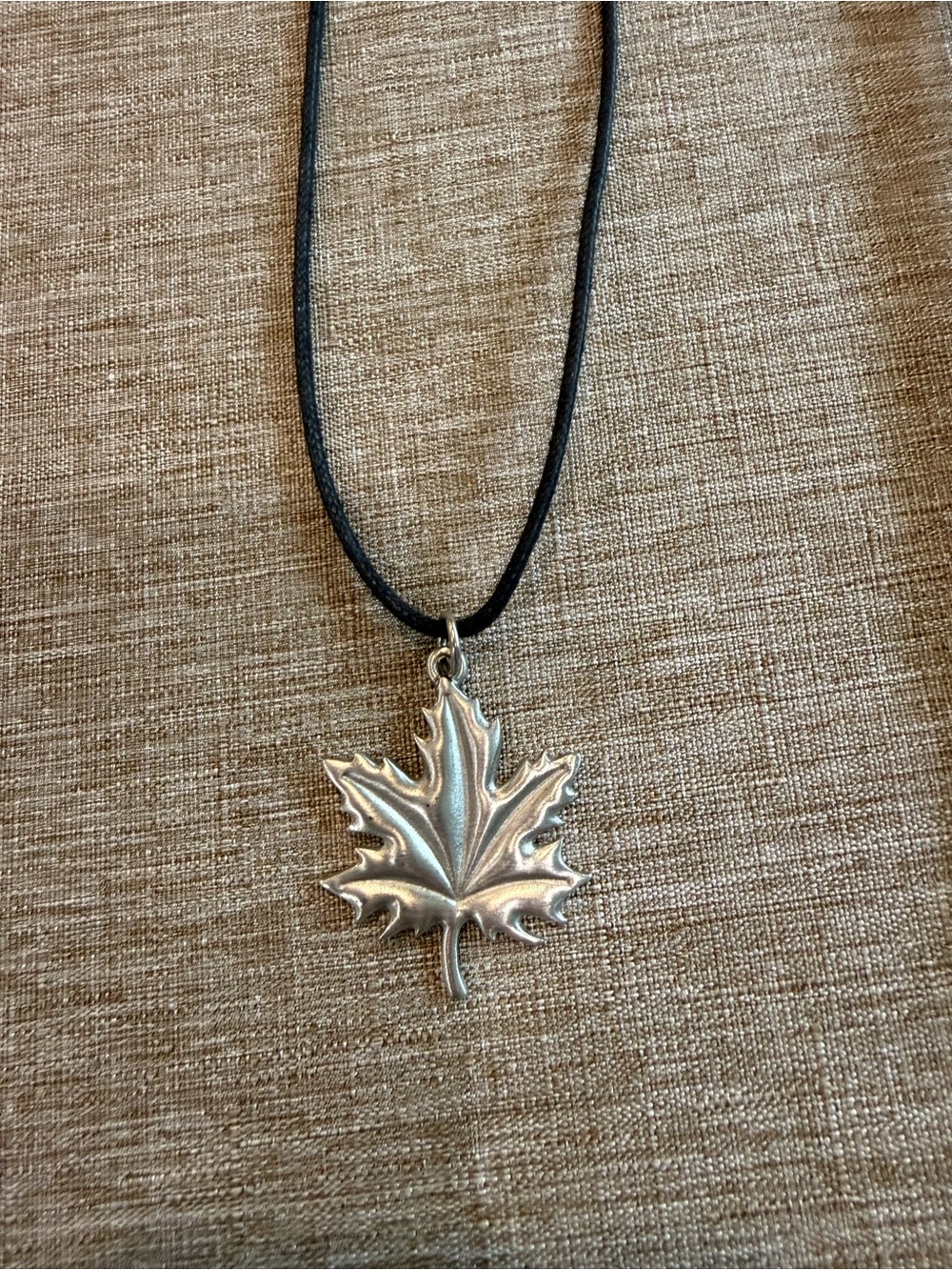 Pewter Maple Leaf Pendant on Black Cord